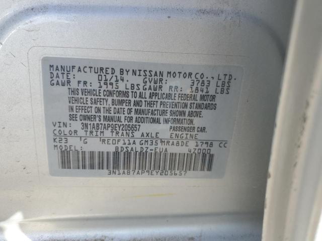 3N1AB7AP9EY205657 - 2014 NISSAN SENTRA S SILVER photo 12