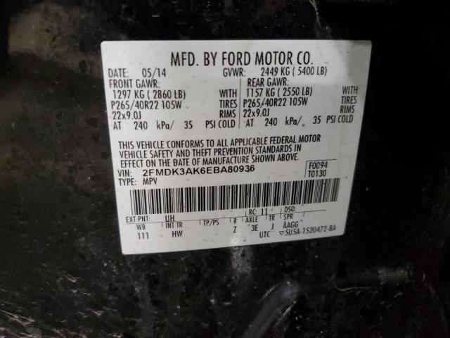 2FMDK3AK6EBA80936 - 2014 FORD EDGE SPORT BLACK photo 13