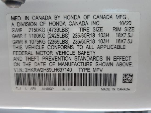 2HKRW2H89LH697140 - 2020 HONDA CR-V EXL WHITE photo 13