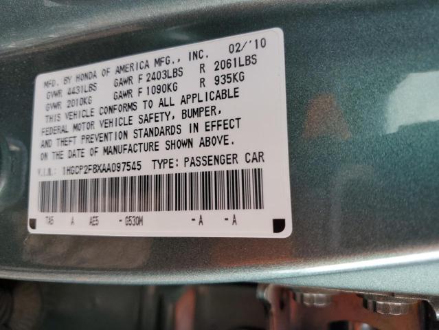 1HGCP2F8XAA097545 - 2010 HONDA ACCORD EXL GREEN photo 12