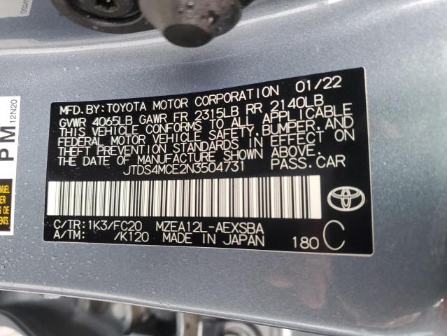 JTDS4MCE2N3504731 - 2022 TOYOTA COROLLA SE BLUE photo 12