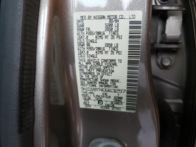 5N1ED28Y74C663257 - 2004 NISSAN XTERRA XE GRAY photo 12