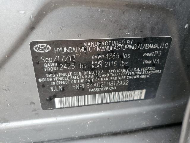 5NPEB4AC2EH812992 - 2014 HYUNDAI SONATA GLS GRAY photo 12