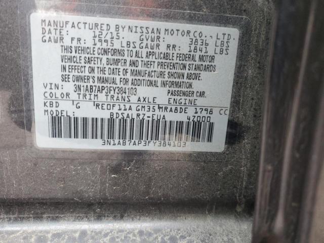 3N1AB7AP3FY384103 - 2015 NISSAN SENTRA S GRAY photo 12