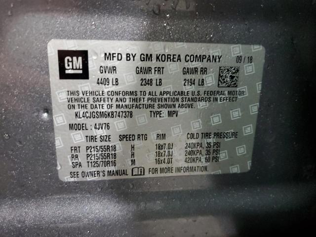 KL4CJGSM6KB747378 - 2019 BUICK ENCORE ESSENCE GRAY photo 12