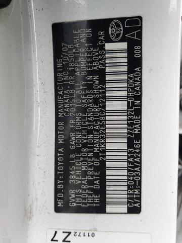 2T1KR32E58C712112 - 2008 TOYOTA COROLLA MA XR WHITE photo 13