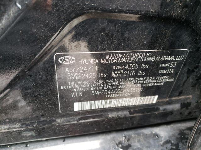 5NPEB4AC6EH938191 - 2014 HYUNDAI SONATA GLS BLACK photo 12