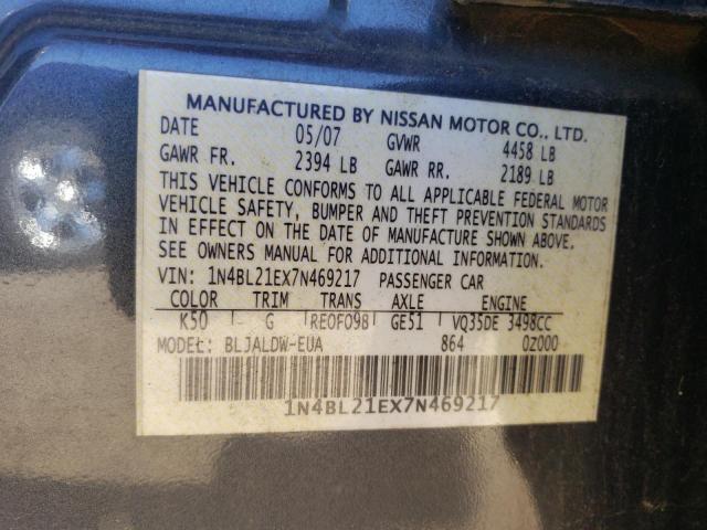 1N4BL21EX7N469217 - 2007 NISSAN ALTIMA 3.5SE GRAY photo 12