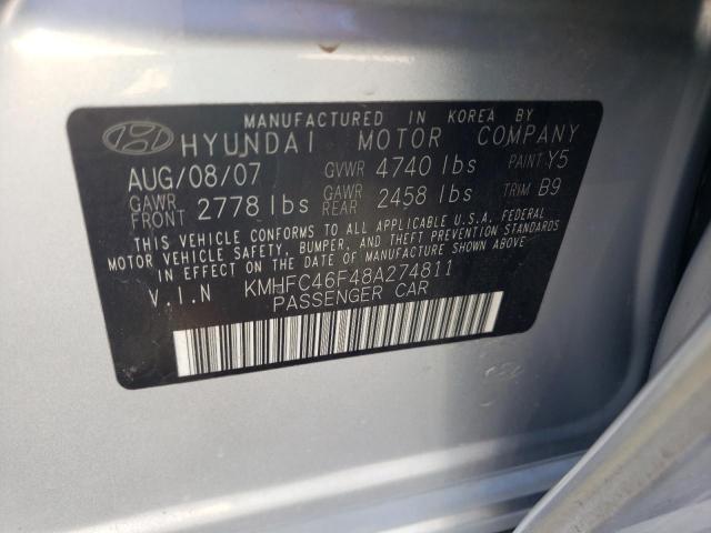 KMHFC46F48A274811 - 2008 HYUNDAI AZERA SE SILVER photo 12