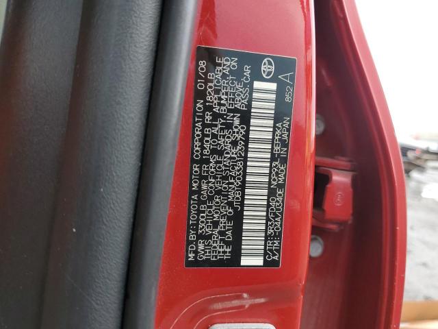 JTDBT903381239790 - 2008 TOYOTA YARIS RED photo 12