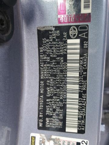 2T1KR30E75C460300 - 2005 TOYOTA COROLLA MA XR BLUE photo 12