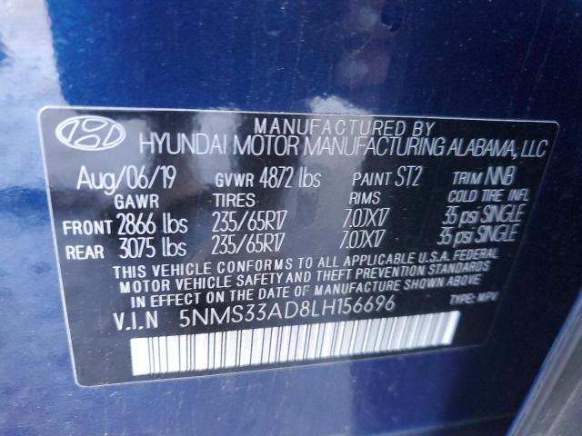 5NMS33AD8LH156696 - 2020 HYUNDAI SANTA FE SEL BLUE photo 13