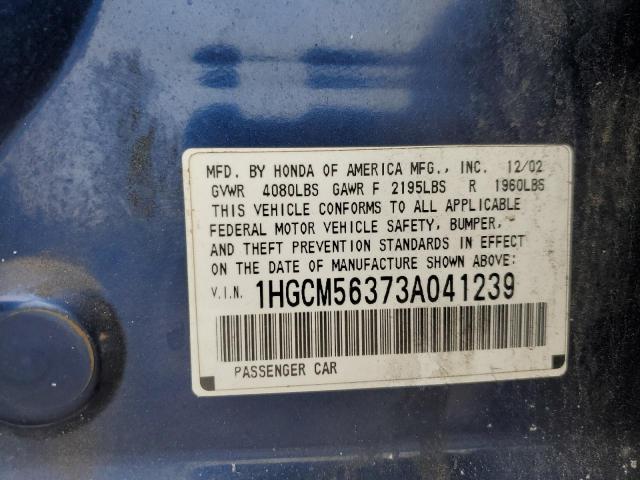 1HGCM56373A041239 - 2003 HONDA ACCORD LX BLUE photo 12