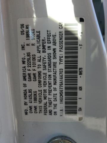 1HGCM56776A144703 - 2006 HONDA ACCORD EX WHITE photo 13