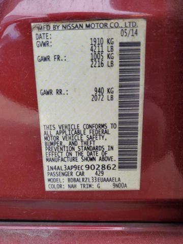 1N4AL3AP9EC902862 - 2014 NISSAN ALTIMA 2.5 RED photo 12