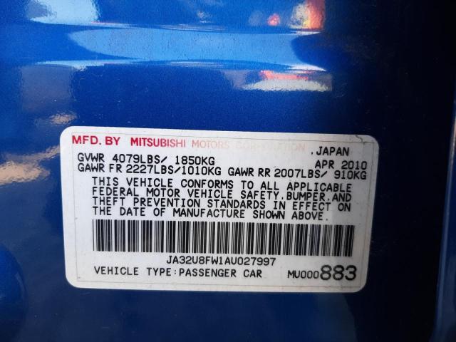 JA32U8FW1AU027997 - 2010 MITSUBISHI LANCER GTS BLUE photo 12