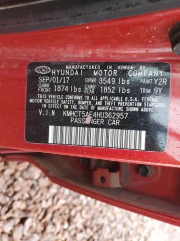 KMHCT5AE4HU362957 - 2017 HYUNDAI ACCENT SE RED photo 12