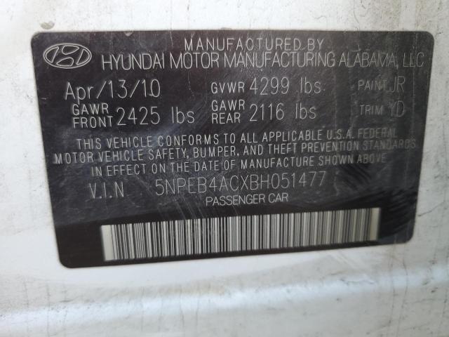 5NPEB4ACXBH051477 - 2011 HYUNDAI SONATA GLS WHITE photo 12