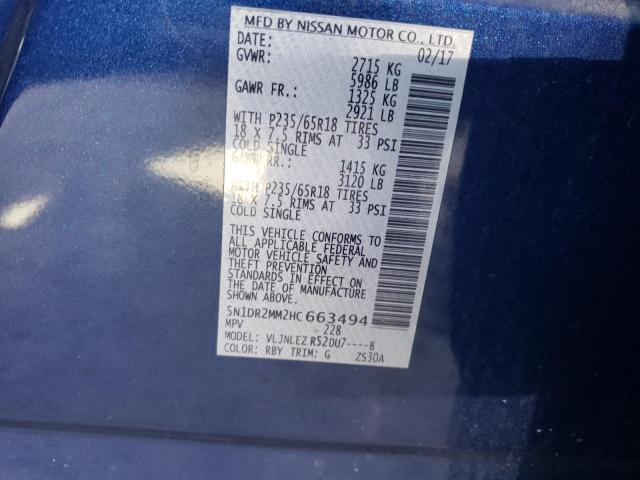 5N1DR2MM2HC663494 - 2017 NISSAN PATHFINDER S Mavi foto 13