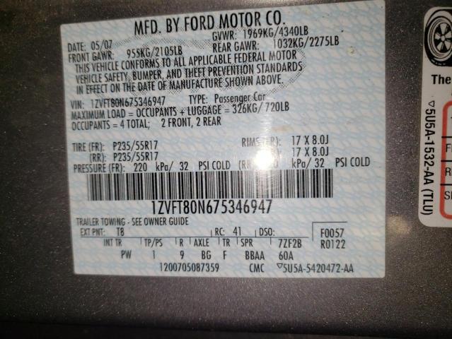 1ZVFT80N675346947 - 2007 FORD MUSTANG GRAY photo 12