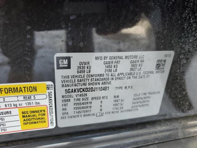 5GAKVCKD2DJ110481 - 2013 BUICK ENCLAVE BLACK photo 13