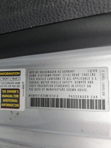 WVWFV71K76W101014 - 2006 VOLKSWAGEN NEW GTI SILVER photo 12