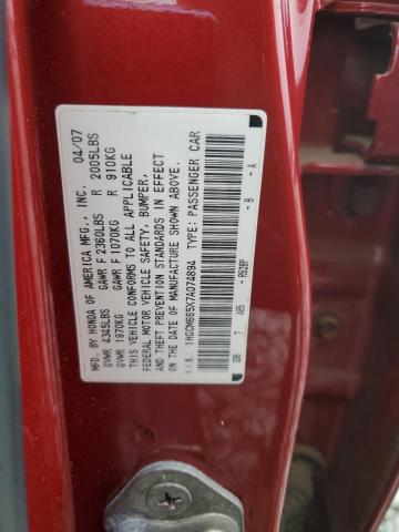 1HGCM665X7A074894 - 2007 HONDA ACCORD EX RED photo 12