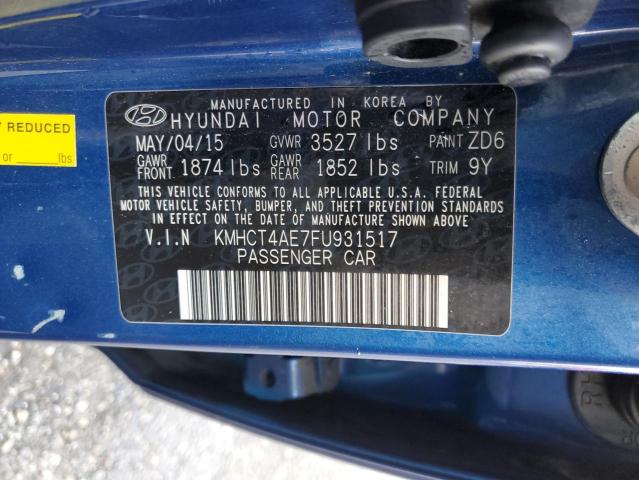 KMHCT4AE7FU931517 - 2015 HYUNDAI ACCENT GLS BLUE photo 12