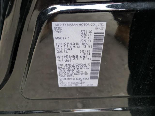 5N1DR2MMXKC630802 - 2019 NISSAN PATHFINDER S 黑色 照片 10