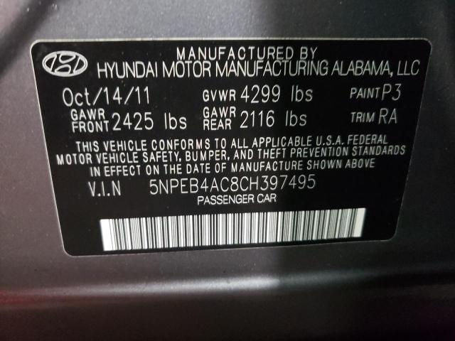 5NPEB4AC8CH397495 - 2012 HYUNDAI SONATA GLS GRAY photo 12