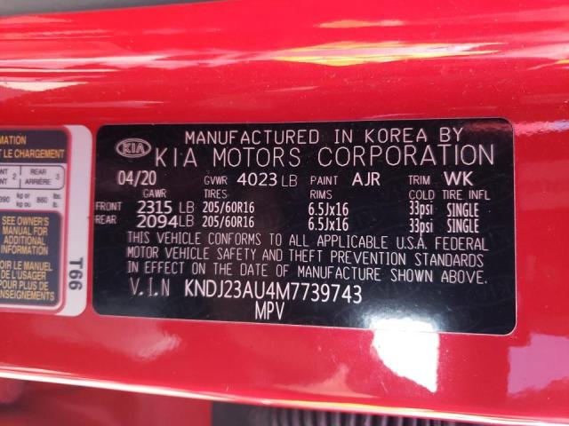 KNDJ23AU4M7739743 - 2021 KIA SOUL LX RED photo 12