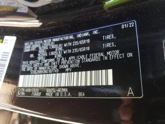 5TDGZRBH3NS187749 - 2022 TOYOTA HIGHLANDER XLE BLACK photo 13