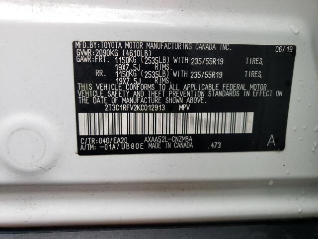 2T3C1RFV2KC012913 - 2019 TOYOTA RAV4 XLE PREMIUM WHITE photo 13