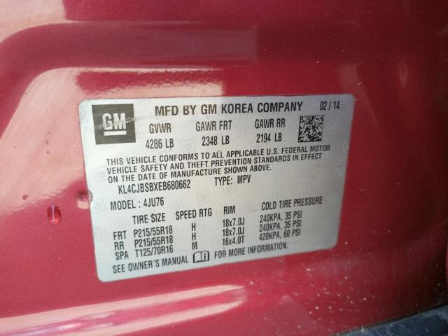 KL4CJBSBXEB680662 - 2014 BUICK ENCORE CONVENIENCE 勃艮第红 照片 13
