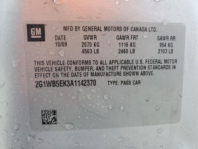 2G1WB5EK3A1142370 - 2010 CHEVROLET IMPALA LT SILVER photo 12