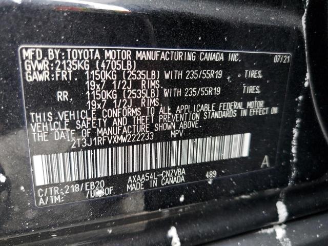 2T3J1RFVXMW222233 - 2021 TOYOTA RAV4 ADVENTURE BLACK photo 12