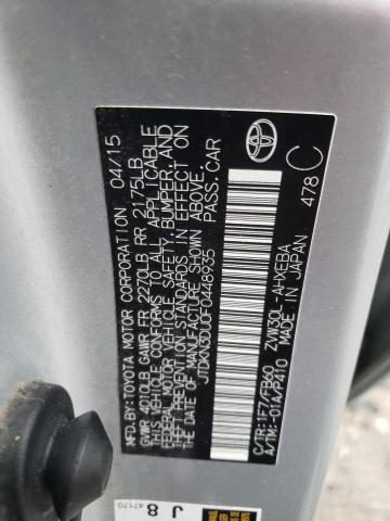 JTDKN3DU0F0448935 - 2015 TOYOTA PRIUS SILVER photo 13