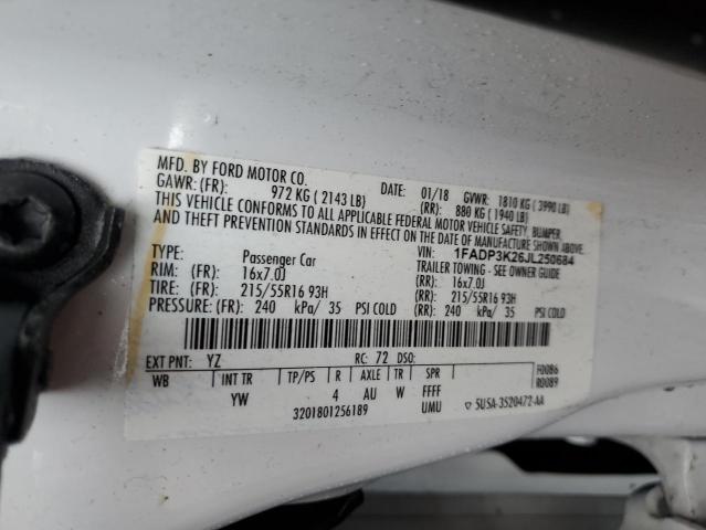 1FADP3K26JL250684 - 2018 FORD FOCUS SE WHITE photo 12