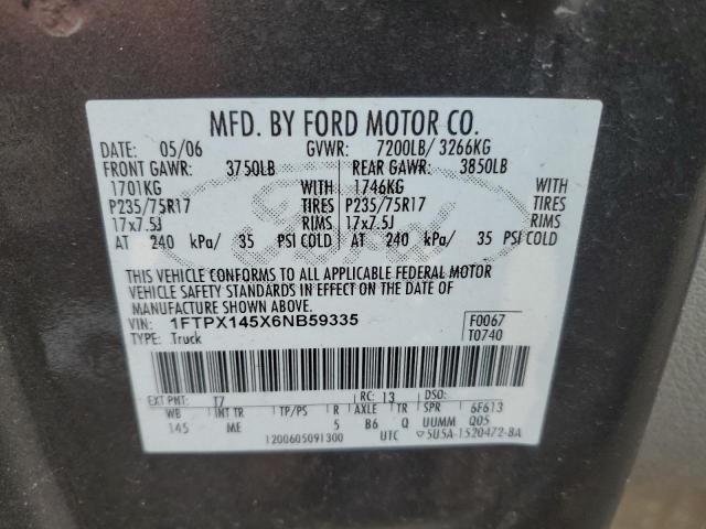 1FTPX145X6NB59335 - 2006 FORD F150 GRAY photo 12