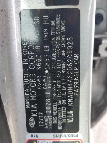 KNADN4A32D6206925 - 2013 KIA RIO EX SILVER photo 12