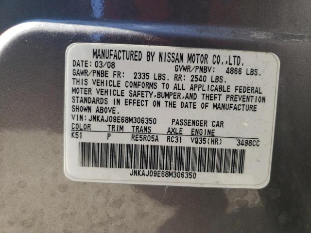 JNKAJ09E68M306350 - 2008 INFINITI EX35 BASE Մոխրագույն լուսանկար 12