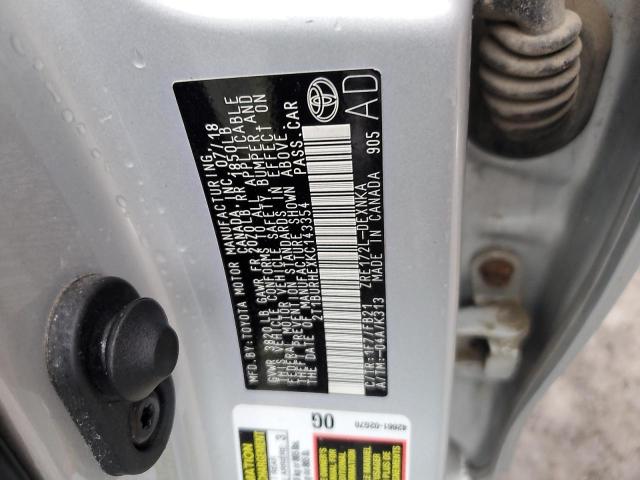 2T1BURHEXKC143354 - 2019 TOYOTA COROLLA L SILVER photo 12