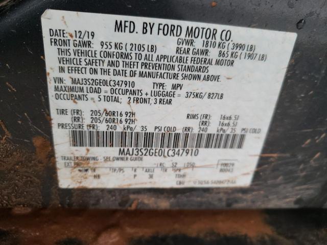 MAJ3S2GE0LC347910 - 2020 FORD ECOSPORT SE ნაცრისფერი ფოტო 12