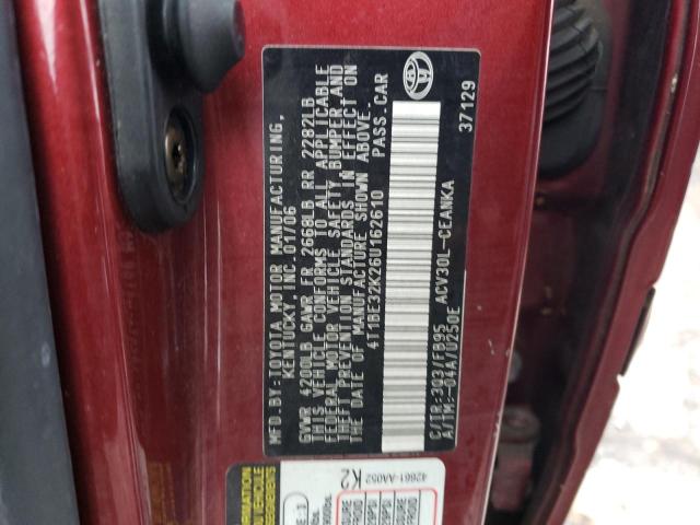 4T1BE32K26U162610 - 2006 TOYOTA CAMRY LE RED photo 12