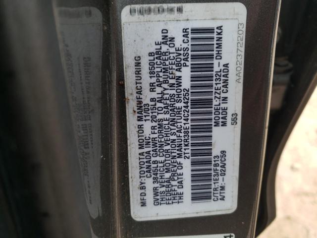 2T1KR38E14C244252 - 2004 TOYOTA COROLLA MA XR GRAY photo 12