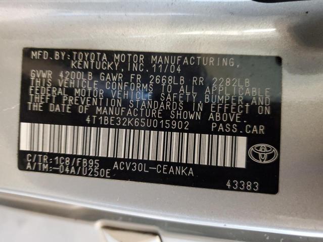 4T1BE32K65U015902 - 2005 TOYOTA CAMRY LE SILVER photo 13