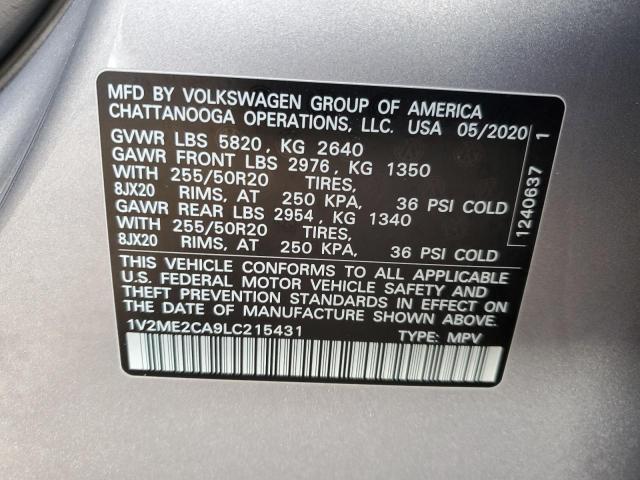 1V2ME2CA9LC215431 - 2020 VOLKSWAGEN ATLAS CROS SEL SILVER photo 13