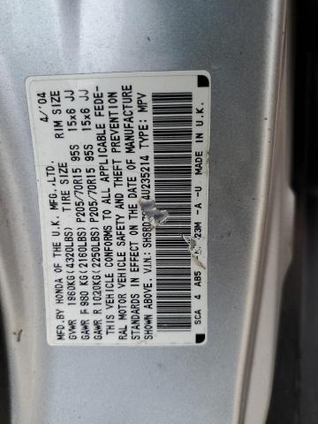 SHSRD788X4U235214 - 2004 HONDA CR-V EX SILVER photo 13