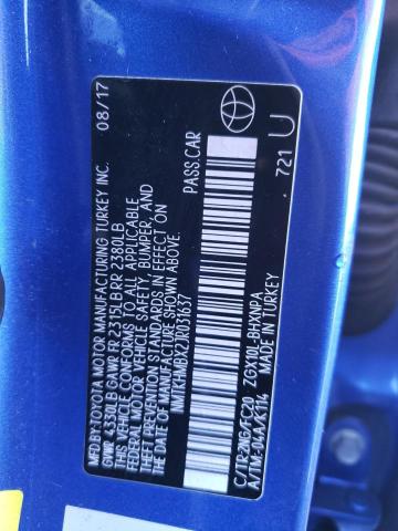 NMTKHMBX2JR031637 - 2018 TOYOTA C-HR XLE BLUE photo 12