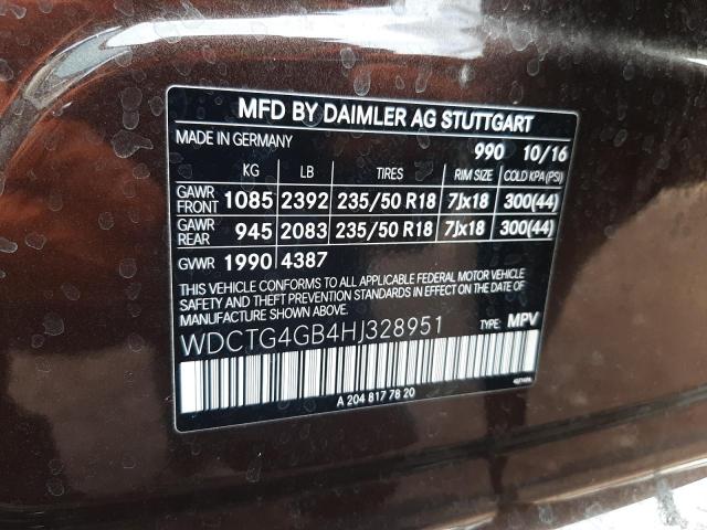 WDCTG4GB4HJ328951 - 2017 MERCEDES-BENZ GLA 250 4MATIC BROWN photo 12